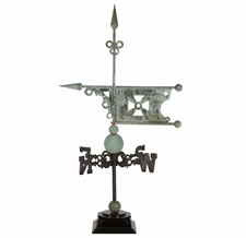 BANNER WEATHERVANE, MADE BY HARRIS & CO. (BOSTON), WITH WITCHES HAT STYLE FINIAL AND ARROW HEAD, ca 1880