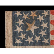 15 STARS ON AN ANTIQUE AMERICAN FLAG MADE EITHER TO CELEBRATE KENTUCKY STATEHOOD, OR TO GLORIFY THE SOUTH, 1861-1865, A VERY RARE EXAMPLE WITH GREAT FOLK QUALITIES