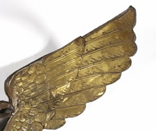 LARGE AND IMPRESSIVE MOLDED COPPER EAGLE, AN EARLY PARADE TORCH & MILITARY HALL DECORATION, MADE IN NEW YORK, SIGNED "H. FACHS", PATENTED 1891