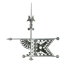 BANNERETTE WEATHERVANE, MADE BY J.W. FISKE (NEW YORK), IN AN ELEGANT STYLE WITH A BEAUTIFUL, PIERCED, FLAG AND FAN DESIGN, 1880-1890's