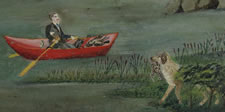 FOLK PAINTING OF A HUNTERS ON A WOODED LANDSCAPE, 1870-90