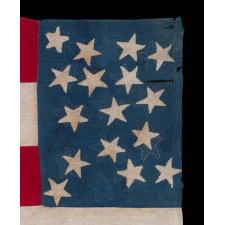 16 STAR “DISUNION” FLAG, WITH 13 STARS ON THE OBVERSE, MADE TO CONVEY AN ABOLITIONIST MESSAGE IN THE 8-YEAR TIME FRAME FOLLOWING THE ADDITION OF CALIFORNIA AS THE 31ST STATE, WHEN THERE WERE 16 FREE & 15 SLAVE STATES, REMOVING THE LATTER FROM THEIR TOTAL; THE COUNT OF 7 STRIPES REMOVES THE 6 SLAVE STATES FROM THE ORIGINAL 13 COLONIES; LIKELY PRODUCED IN SUPPORT OF THE 1856 PRESIDENTIAL CAMPAIGN OF THE FIRST REPUBLICAN NOMINEE JOHN FRÉMONT, WHO RAN ON AN ANTI-SLAVERY PLATFORM