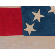 16 STAR “DISUNION” FLAG, WITH 13 STARS ON THE OBVERSE, MADE TO CONVEY AN ABOLITIONIST MESSAGE IN THE 8-YEAR TIME FRAME FOLLOWING THE ADDITION OF CALIFORNIA AS THE 31ST STATE, WHEN THERE WERE 16 FREE & 15 SLAVE STATES, REMOVING THE LATTER FROM THEIR TOTAL; THE COUNT OF 7 STRIPES REMOVES THE 6 SLAVE STATES FROM THE ORIGINAL 13 COLONIES; LIKELY PRODUCED IN SUPPORT OF THE 1856 PRESIDENTIAL CAMPAIGN OF THE FIRST REPUBLICAN NOMINEE JOHN FRÉMONT, WHO RAN ON AN ANTI-SLAVERY PLATFORM