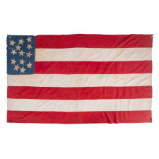 16 STAR “DISUNION” FLAG, WITH 13 STARS ON THE OBVERSE, MADE TO CONVEY AN ABOLITIONIST MESSAGE IN THE 8-YEAR TIME FRAME FOLLOWING THE ADDITION OF CALIFORNIA AS THE 31ST STATE, WHEN THERE WERE 16 FREE & 15 SLAVE STATES, REMOVING THE LATTER FROM THEIR TOTAL; THE COUNT OF 7 STRIPES REMOVES THE 6 SLAVE STATES FROM THE ORIGINAL 13 COLONIES; LIKELY PRODUCED IN SUPPORT OF THE 1856 PRESIDENTIAL CAMPAIGN OF THE FIRST REPUBLICAN NOMINEE JOHN FRÉMONT, WHO RAN ON AN ANTI-SLAVERY PLATFORM