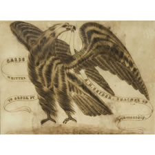 EAGLE CALLIGRAPHY DRAWING, 1860-1880, WITH AN UNUSUAL POSE, FROM THE GARVESH COLLECTION