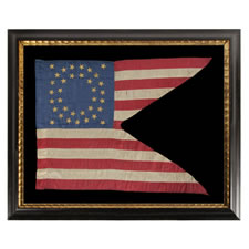 35 STAR SILK CAVALRY GUIDON WITH GILT-PAINTED STARS, IN AN EXCEPTIONAL STATE OF PRESERVATION, CIVIL WAR PERIOD, 1863-65