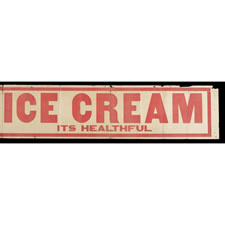 CANVAS BANNER MADE IN KENTON, OHIO, BY SCIOTO SIGN CO., PROBABLY FOR BIG RAPIDS, MICHIGAN-BASED "LIBERTY DAIRY AND ICE CREAM" COMPANY, 1910-45