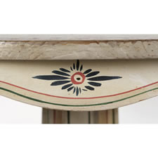 PAINT-DECORATED AMERICAN PEDESTAL TABLE WITH TOLEWARE STYLE DECORATION AND GAMEBOARD-LIKE GRAPHICS, 1830-1840, PROBABLY OF MAINE ORIGIN