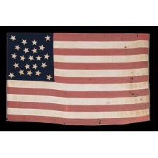 22 STAR ANTIQUE AMERICAN FLAG OF THE CIVIL WAR ERA; A SOUTHERN-EXCLUSIONARY COUNT ARRANGED IN A DOUBLE-WREATH MEDALLION CONFIGURATION; HOMEMADE OF WOOL AND COTTON; A RARE STAR COUNT IN ANY PERIOD; EXHIBITED JUNE-SEPTEMBER, 2021 AT THE MUSEUM OF THE AMERICAN REVOLUTION