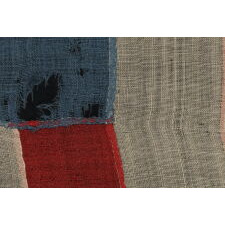 24 STAR ANTIQUE AMERICAN FLAG, MADE IN THE PERIOD WHEN MISSOURI WAS THE MOST RECENT STATE TO JOIN THE UNION, 1821-1836; AN EXTREMELY RARE STAR COUNT; EXPERTLY SEWN, BUT WITH HIGHLY UNUSUAL, SINGLE-APPLIQUED STARS THAT EXPOSE A PECULIARLY SMALL WINDOW ON THE REVERSE; EXHIBITED JUNE- SEPTEMBER, 2021 AT THE MUSEUM OF THE AMERICAN REVOLUTION