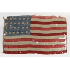 24 STAR ANTIQUE AMERICAN FLAG, MADE IN THE PERIOD WHEN MISSOURI WAS THE MOST RECENT STATE TO JOIN THE UNION, 1821-1836; AN EXTREMELY RARE STAR COUNT; EXPERTLY SEWN, BUT WITH HIGHLY UNUSUAL, SINGLE-APPLIQUED STARS THAT EXPOSE A PECULIARLY SMALL WINDOW ON THE REVERSE; EXHIBITED JUNE- SEPTEMBER, 2021 AT THE MUSEUM OF THE AMERICAN REVOLUTION