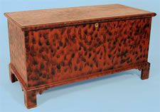 EXCEPTIONALLY RARE, RED-PAINTED, SMOKE-DECORATED BLANKET CHEST, CA 1810-1840