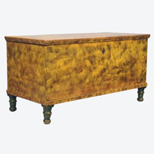 LANCASTER COUNTY PENN. BLANKET CHEST, CHROME YELLOW WITH SMOKE DECORATION