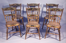 6 PENNSYLVANIA DECORATED CHAIRS, GREY, UNUSUAL COLOR, MID-19th CENTURY