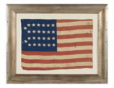 26 STARS, THE EARLIEST KNOWN STAR COUNT FOR PRINTED FLAGS, 1837-1846, MICHIGAN STATEHOOD, ITS CANTON RESTING ON THE "WAR" STRIPE