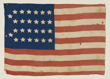 26 STARS, THE EARLIEST KNOWN STAR COUNT FOR PRINTED FLAGS, 1837-1846, MICHIGAN STATEHOOD, ITS CANTON RESTING ON THE "WAR" STRIPE