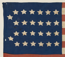 26 STARS, THE EARLIEST KNOWN STAR COUNT FOR PRINTED FLAGS, 1837-1846, MICHIGAN STATEHOOD, ITS CANTON RESTING ON THE "WAR" STRIPE