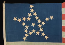 26 STARS IN THE "GREAT STAR" CONFIGURATION, ENTIRELY HAND-SEWN, PRE-CIVIL WAR, MICHIGAN STATEHOOD, 1837-1845