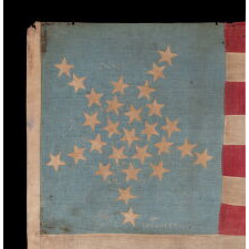 28 STAR ANTIQUE AMERICAN FLAG, REFLECTS THE ADDITION OF TEXAS TO THE UNION AS THE 28TH STATE IN 1845, WITH ITS STARS ARRANGED IN A GREAT STAR PATTERN – AN ESPECIALLY FITTING CONFIGURATION FOR THE ‘LONE STAR’ STATE – ON A CORNFLOWER BLUE CANTON; OFFICIAL FOR JUST ONE YEAR (1846-1847), AND THE BEST OF ALL EXAMPLES PRESENTLY KNOWN IN BOTH PUBLIC AND PRIVATE COLLECTIONS