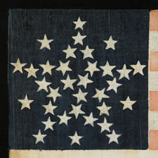 33 STARS ARRANGED IN A RARE AND BEAUTIFUL VARIATION OF THE GREAT STAR CONFIGURATION, WITH A STAR BETWEEN EACH ARM, OREGON STATEHOOD, PRE-CIVIL WAR THROUGH WAR PERIOD, 1859-1861
