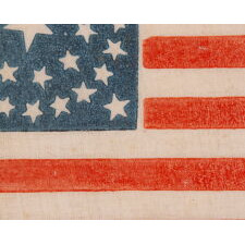 35 STAR ANTIQUE AMERICAN PARADE FLAG WITH A DOUBLE-WREATH STYLE MEDALLION CONFIGURATION OF STARS, PERHAPS THE BEST SURVIVING EXAMPLE IN THIS RARE FORM, CIVIL WAR PERIOD, WEST VIRGINIA STATEHOOD, 1863-1865