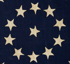35 STARS, 1863-65, CIVIL WAR PERIOD, A VERY RARE, SMALL SCALE EXAMPLE WITH A BEAUTIFUL MEDALLION CONFIGURATION, PROBABLY MADE IN BALTIMORE BY JABEZ W. LOANE, FOUND AMONG THE POSSESSIONS OF PHYSICIAN, CHARLES F. MCEWEN