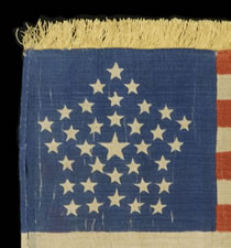 35 STARS, 1863-65, CIVIL WAR PERIOD, RARE GREAT STAR PATTERN & GOLD SILK FRINGE, CIVIL WAR PERIOD, WEST VIRGINIA STATEHOOD