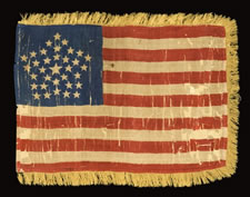 35 STARS, 1863-65, CIVIL WAR PERIOD, RARE GREAT STAR PATTERN & GOLD SILK FRINGE, CIVIL WAR PERIOD, WEST VIRGINIA STATEHOOD