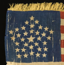 35 STARS, 1863-65, CIVIL WAR PERIOD, RARE GREAT STAR PATTERN & GOLD SILK FRINGE, CIVIL WAR PERIOD, WEST VIRGINIA STATEHOOD