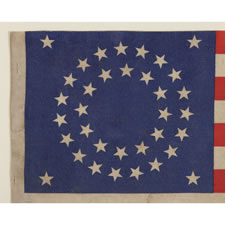 35 STARS IN A DOUBLE WREATH PATTERN ON A CIVIL WAR VETERAN'S FLAG WITH OVERPRINTED BATTLE HONORS OF THE NEW YORK 71ST VOLUNTEER INFANTRY