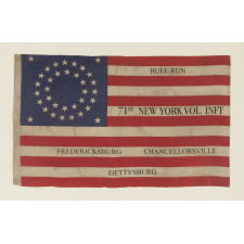 35 STARS IN A DOUBLE WREATH PATTERN ON A CIVIL WAR VETERAN'S FLAG WITH OVERPRINTED BATTLE HONORS OF THE NEW YORK 71ST VOLUNTEER INFANTRY
