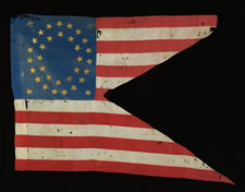 35 STARS IN A DOUBLE-ELLIPSE MEDALLION, 1863-1865, A FORKED SWALLOWTAIL GUIDON OF THE CIVIL WAR PERIOD, BROUGHT HOME BY GEORGE STONE, WHO RODE WITH THE 3RD, 14TH AND 18TH NEW YORK CAVALRIES