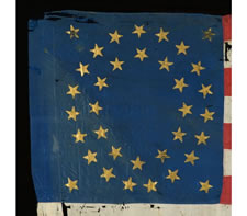 35 STARS IN A DOUBLE-ELLIPSE MEDALLION, 1863-1865, A FORKED SWALLOWTAIL GUIDON OF THE CIVIL WAR PERIOD, BROUGHT HOME BY GEORGE STONE, WHO RODE WITH THE 3RD, 14TH AND 18TH NEW YORK CAVALRIES