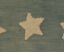 35 STARS ON A TALL & NARROW, LIGHT BLUE CANTON,  WITH INTERESTING SYMBOLISM THAT SHOWS THE 11 OFFICAL STATES OF THE CONFEDERACY IN DISSARRAY, A HOMEMADE, CIVIL WAR FLAG IN A VERY SCARCE AND DESIRABLE SIZE, 1863-65, WEST VIRGINIA STATEHOOD