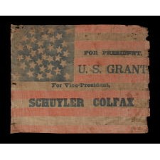 36 STAR PARADE FLAG, MADE FOR THE 1868 PRESIDENTIAL CAMPAIGN OF GENERAL ULYSSES S. GRANT, WITH GOOD SCALE, LARGE TEXT, AND WITH A RARE "GREAT-STAR-IN-A-WREATH" CONFIGURATION