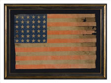 36 STARS, 1864-67, A LARGE SCALE, CIVIL WAR ERA PARADE FLAG WITH ATTRACTIVE WEAR