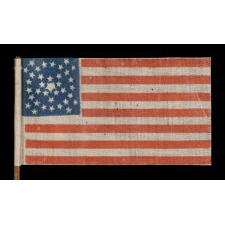 36 STARS IN A RARE “GREAT STAR-IN-A-WREATH” PATTERN, WITH 2 OUTLIERS IN EACH CORNER AND A BIG CENTER STAR, ONE OF THE BEST DESIGNS IN ALL OF FLAG COLLECTING, 1864-1867, NEVADA STATEHOOD, CIVIL WAR ERA, FOUND AT NORMANDY FARM, MONTGOMERY COUNTY, PENNSYLVANIA