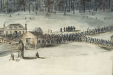 PAIR OF CA 1870 WATERCOLOR RENDITIONS OF VALLEY FORGE, PENNSYLVANIA DURING THE TIME OF THE REVOLUTIONARY WAR