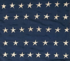 38 HAND-SEWN, SINGLE-APPLIQUED STARS, A RARE SMALL SIZE FOR THE PERIOD, 1876-1889, COLORADO STATEHOOD