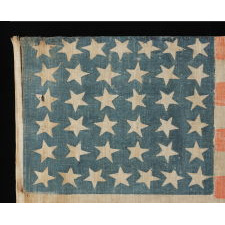38 LARGE STARS WITH SCATTERED POSITIONING ON A LARGE SCALE PARADE FLAG, COLORADO STATEHOOD, 1876-1889