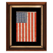 38 STAR ANTIQUE AMERICAN FLAG WITH SCATTERED STAR POSITIONING MADE DURING THE PERIOD WHEN COLORADO WAS THE MOST RECENT STATE TO JOIN THE UNION, 1876-1889