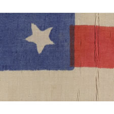 38 STAR ANTIQUE AMERICAN PARADE FLAG WITH A RARE AND BEAUTIFUL VARIATION OF THE "GREAT STAR" OR "GREAT FLOWER" AND AN ODD OUTLIER, 1876-1889, COLORADO STATEHOOD
