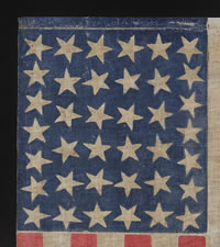 38 STAR FLAG WITH ESPECIALLY LARGE, FOLKY STARS AND STRONG COLORATION, COLORADO STATEHOOD, 1876-1889