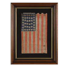 38 STAR FLAG WITH ESPECIALLY LARGE STARS AND INTERTWINED ARMS, AN ANTIQUE EXAMPLE REFLECTING COLORADO STATEHOOD, 1876-1889