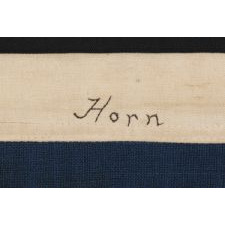 38 STAR FLAG WITH HAND-SEWN STARS, IN AN UNUSUALLY CONFINED PATTERN OF JUSTIFIED ROWS, ON AN ANTIQUE FLAG IN A SMALL SCALE FOR THE PERIOD, 1876-1889, COLORADO STATEHOOD