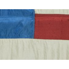 38 STAR FLAG, MADE OF SILK WITH 12 STRIPES AND THREE DIFFERENT STYLES OF HAND-EMBROIDERED STARS, ARRANGED TO REFLECT THE NUMBER OF NORTHERN AND SOUTHERN SUPPORTING STATES DURING THE CIVIL WAR, AND RESULTING IN ONE OF THE MOST RARE STAR CONFIGURATIONS EXTANT AMONG SURVIVING EXAMPLES, COLORADO STATEHOOD, 1876-1889