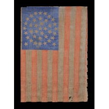 38 STAR FLAG WITH A TRIPLE-WREATH CONFIGURATION AND 2 OUTLIERS, ON AN ANTIQUE AMERICAN PARADE FLAG WITH RICH, CORNFLOWER BLUE COLORATION AND ENDEARING WEAR, 1876-1889, COLORADO STATEHOOD