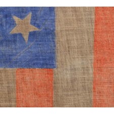 38 STAR FLAG WITH A TRIPLE-WREATH CONFIGURATION AND 2 OUTLIERS, ON AN ANTIQUE AMERICAN PARADE FLAG WITH RICH, CORNFLOWER BLUE COLORATION AND ENDEARING WEAR, 1876-1889, COLORADO STATEHOOD