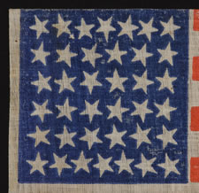 38 STARS, COLORADO STATEHOOD, 1876-1889, WITH SCATTERED STAR POSITIONING SHARP PRINTING, AND STRIKING COLORS