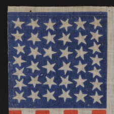 38 STARS, COLORADO STATEHOOD, 1876-1889, WITH SCATTERED STAR POSITIONING SHARP PRINTING, AND STRIKING COLORS